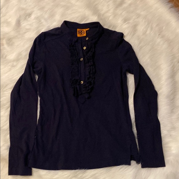 Tory Burch Tops - Tory Burch Deep Blue Blouse with Ruffle Accents